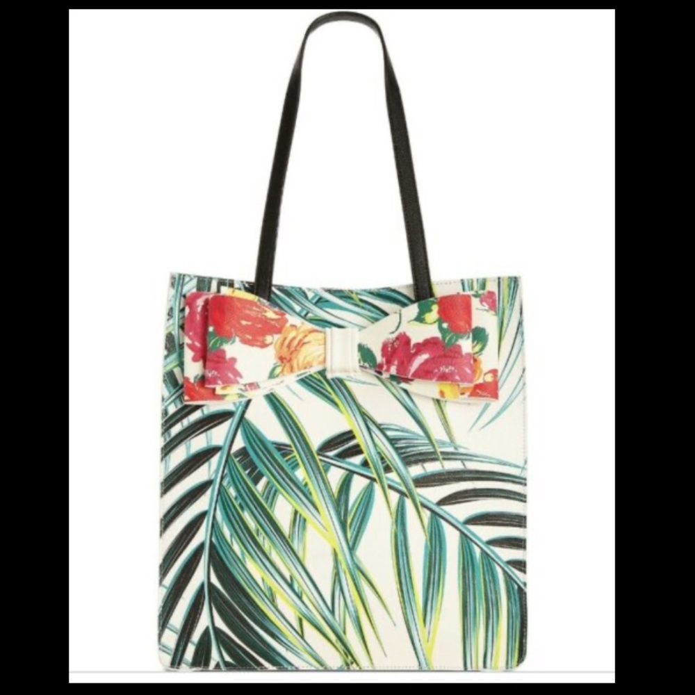 NWOT Beaty Johnson Palm Leaf & Floral Bow Tote